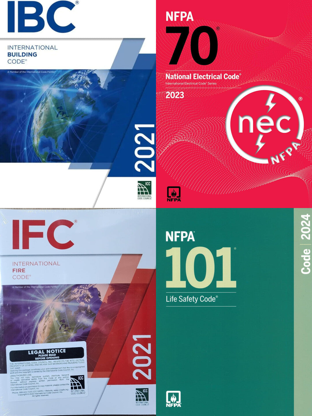 Building, Life, Electrical & Fire Code Essentials Bundle || IBC 2021, IFC 2021, NEC 2023, NFPA 101 2024 – Full Code Compliance 4 BookSet - NYBooksHub